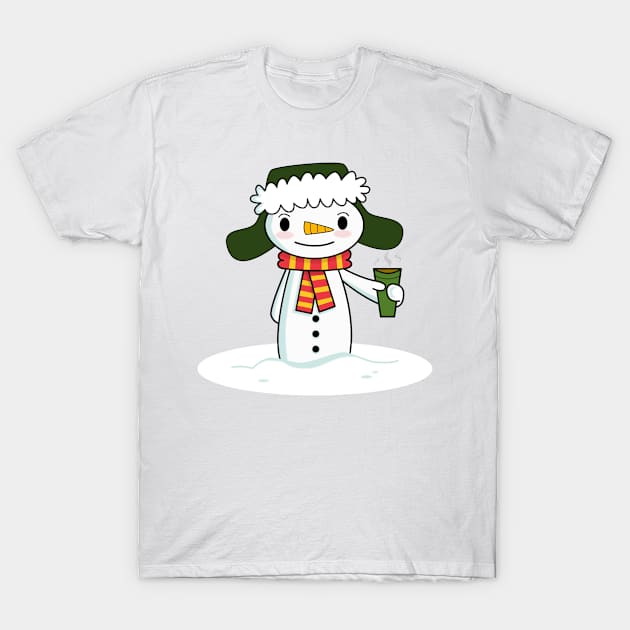 Happy Snowman with Coffee T-Shirt by Andy McNally